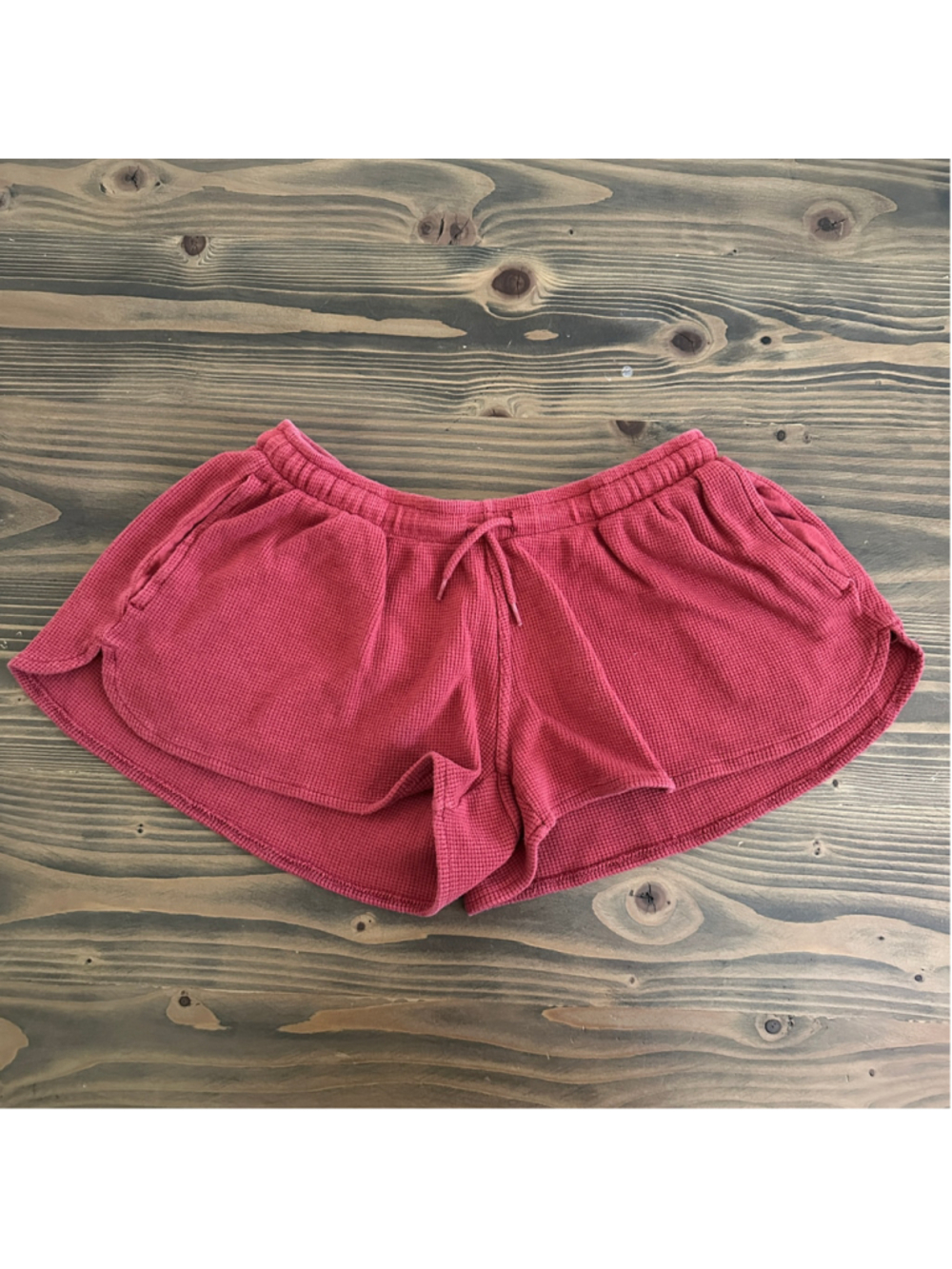 Brandy Melville Women's S Red Waffle Knit Shorts Thermal Lounge Cotton